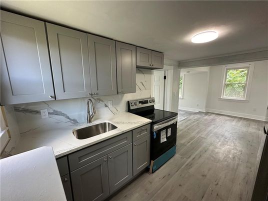 Interior, Kitchen, Marble Walls, Wood Texture Flooring