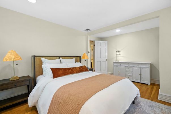 Bedroom, Interior, Recessed Lighting, Wood Texture Flooring