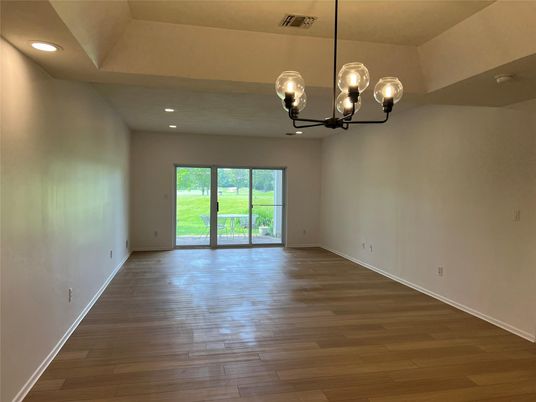 Empty room, Interior, Pendant Lights, Recessed Lighting, Wood Texture Flooring