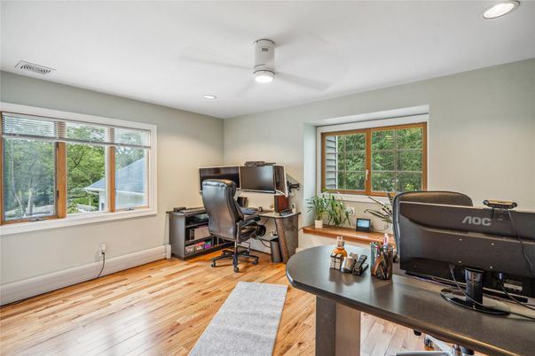 Home Office, Interior, Recessed Lighting, Wood Texture Flooring