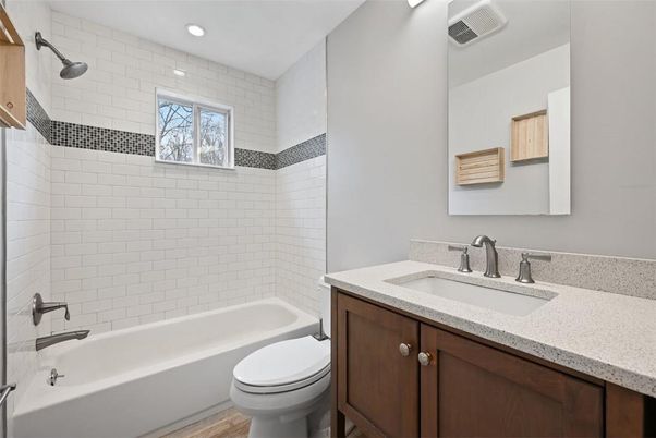 Bathroom, Interior, Recessed Lighting, Wood Texture Flooring