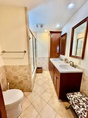 Bathroom, Dual Sink Vanities, Glass Shower, Interior, Recessed Lighting