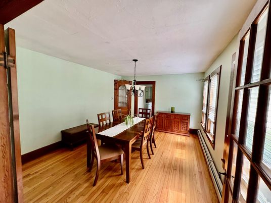 Dining room, Interior, Pendant Lights, Wood Texture Flooring