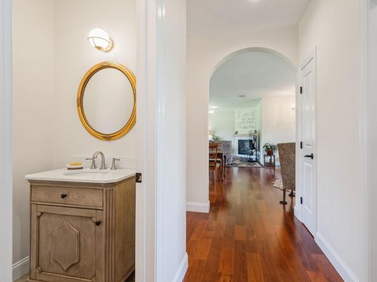 Bathroom, Fireplace, Interior, Recessed Lighting, Wood Texture Flooring