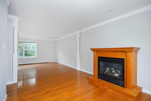 Empty room, Fireplace, Interior, Recessed Lighting, Wood Texture Flooring