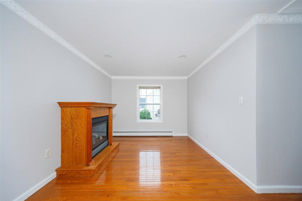 Empty room, Fireplace, Interior, Recessed Lighting, Wood Texture Flooring