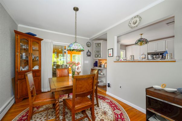 Dining room, Interior, Pendant Lights, Wood Texture Flooring