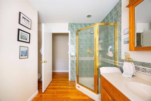 Bathroom, Glass Shower, Interior, Wood Texture Flooring