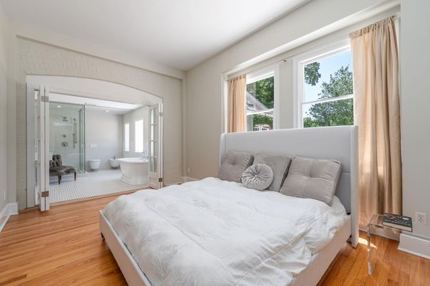 Bathroom, Bedroom, Glass Shower, Interior, Wood Texture Flooring