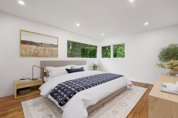Bedroom, Interior, Recessed Lighting, Wood Texture Flooring