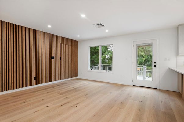 Empty room, Interior, Recessed Lighting, Wood Texture Flooring