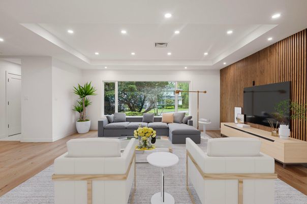 Interior, Living room, Recessed Lighting, Wood Texture Flooring