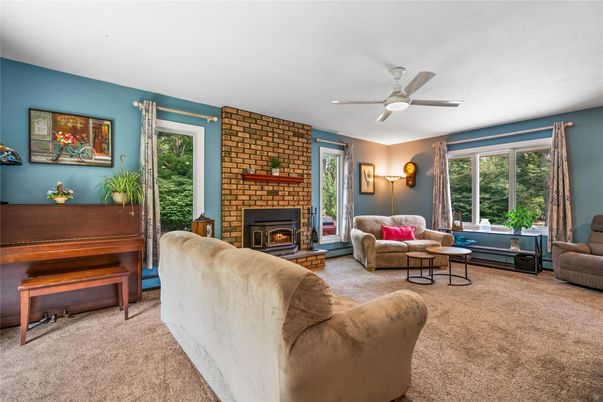 Fireplace, Interior, Living room, Piano, Stone Walls