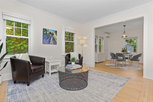 Dining room, Interior, Living room, Pendant Lights, Wood Texture Flooring