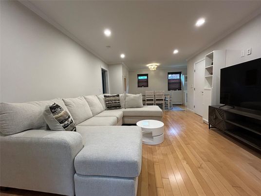 Dining room, Interior, Living room, Recessed Lighting, Wood Texture Flooring
