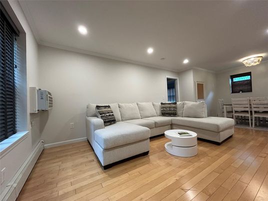 Dining room, Interior, Living room, Recessed Lighting, Wood Texture Flooring