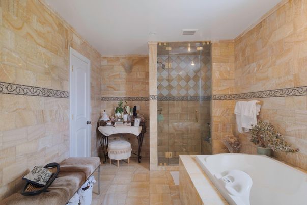 Bathroom, Glass Shower, Interior, Stone Walls
