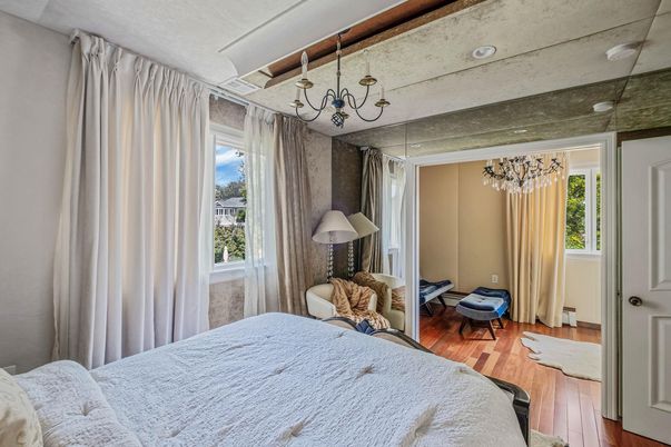 Bedroom, Chandelier, Interior, Wood Texture Flooring