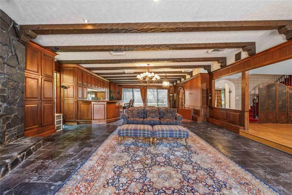 Chandelier, Interior, Recessed Lighting, Wooden Beams, Wooden Walls