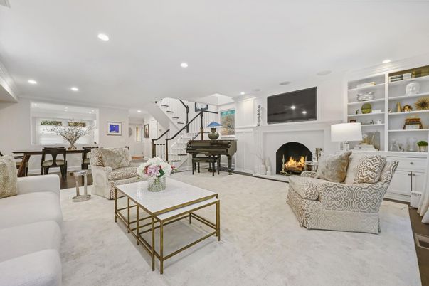 Dining room, Fireplace, Interior, Living room, Piano, Recessed Lighting