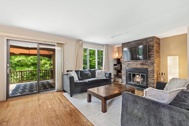 Fireplace, Interior, Living room, Stone Walls, Wood Texture Flooring