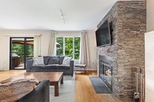 Fireplace, Interior, Living room, Stone Walls, Wood Texture Flooring