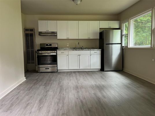Interior, Kitchen, Stainless Steel Appliances, Wood Texture Flooring