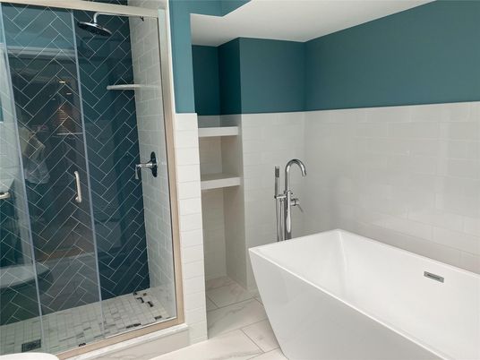 Bathroom, Free Standing Baths, Glass Shower, Interior, Marble