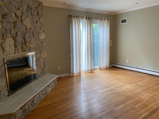 Empty room, Fireplace, Interior, Stone Walls, Wood Texture Flooring