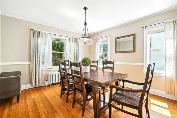 Dining room, Interior, Pendant Lights, Wood Texture Flooring