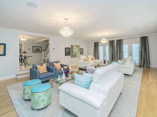 Chandelier, Interior, Living room, Recessed Lighting, Wood Texture Flooring