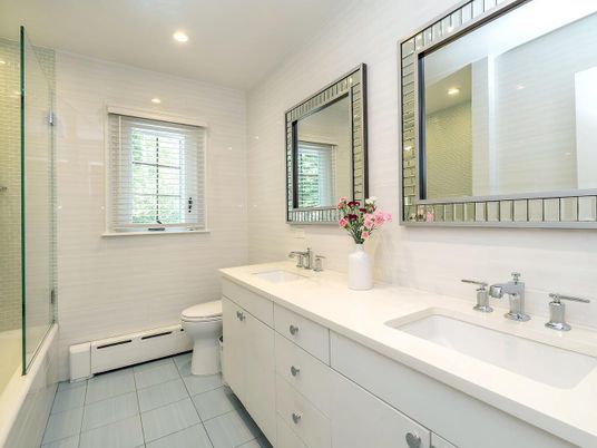 Bathroom, Dual Sink Vanities, Glass Shower, Interior, Recessed Lighting