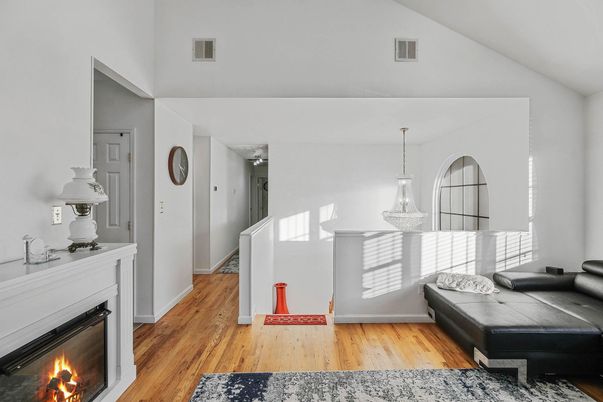 Chandelier, Fireplace, Interior, Pendant Lights, Wood Texture Flooring