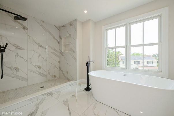 Bathroom, Free Standing Baths, Interior, Marble, Marble Walls, Recessed Lighting