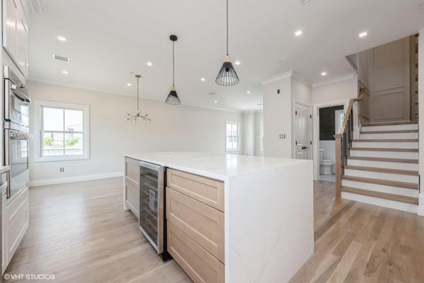 Interior, Kitchen, Pendant Lights, Recessed Lighting, Wood Texture Flooring