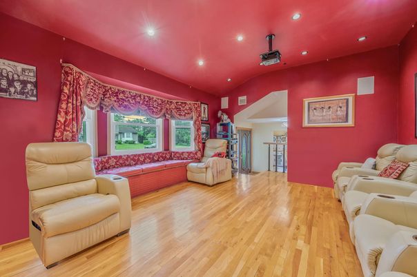 Home Theatre Room, Interior, Recessed Lighting, Theatre Room, Wood Texture Flooring
