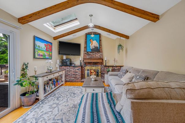 Fireplace, Interior, Living room, Wooden Beams, Wood Texture Flooring