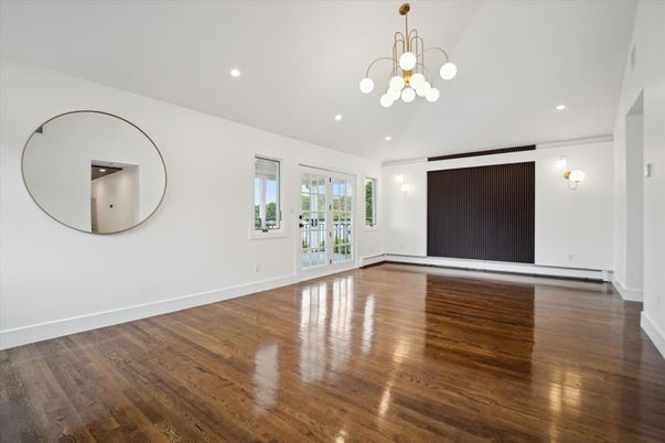 Empty room, Interior, Pendant Lights, Recessed Lighting, Wood Texture Flooring