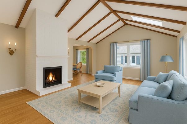 Fireplace, Interior, Living room, Wooden Beams, Wood Texture Flooring