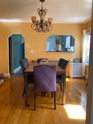 Chandelier, Dining room, Interior, Wood Texture Flooring