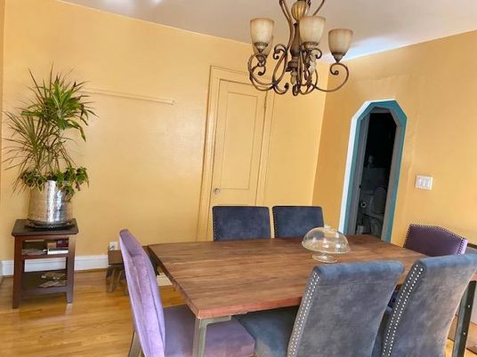Chandelier, Dining room, Interior, Wood Texture Flooring