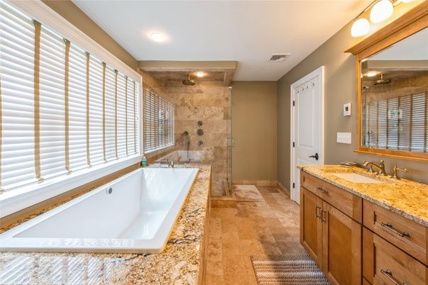 Bathroom, Dual Sink Vanities, Glass Shower, Interior, Recessed Lighting