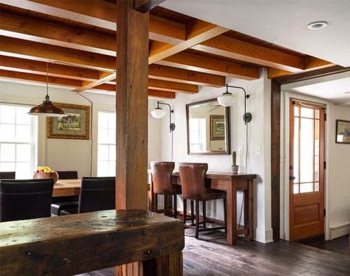 Interior, Pendant Lights, Recessed Lighting, Wooden Beams, Wood Texture Flooring