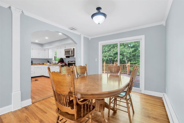 Dining room, Interior, Kitchen, Recessed Lighting, Wood Texture Flooring