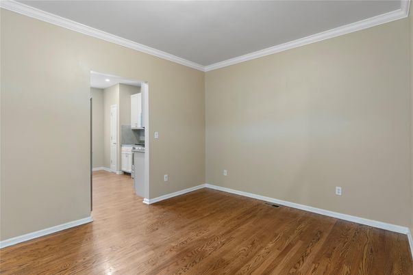 Empty room, Interior, Kitchen, Recessed Lighting, Wood Texture Flooring