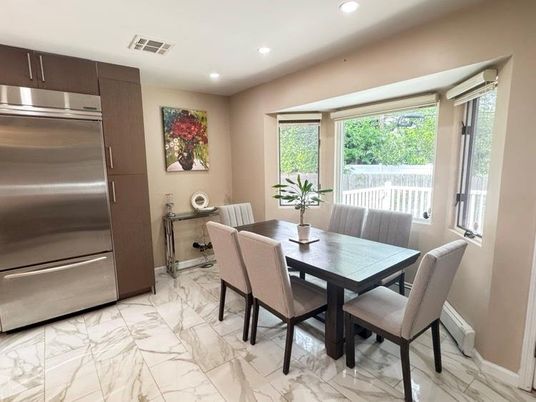 Dining room, Interior, Kitchen, Marble, Recessed Lighting, Stainless Steel Appliances