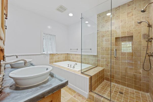 Bathroom, Glass Shower, Interior, Recessed Lighting