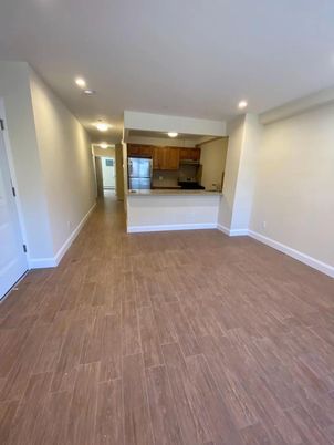 Empty room, Interior, Kitchen, Recessed Lighting, Wood Texture Flooring