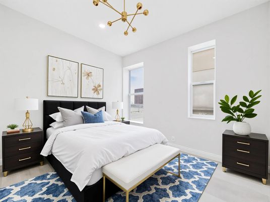 Bedroom, Interior, Pendant Lights, Wood Texture Flooring
