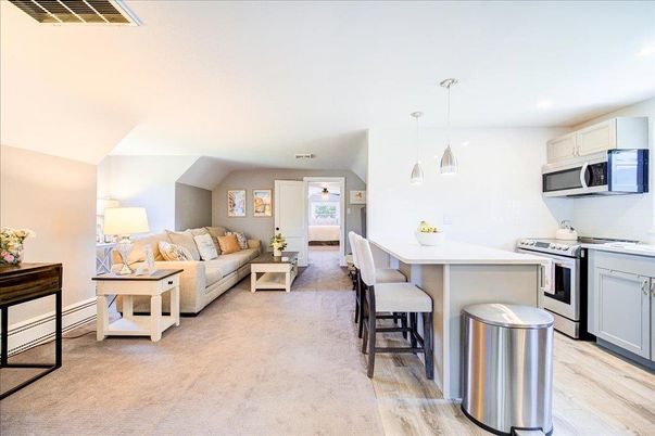 Dining room, Interior, Kitchen, Living room, Pendant Lights, Stainless Steel Appliances, Wood Texture Flooring